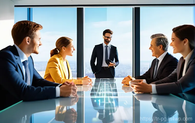 BB 세일즈 프로세스 개선을 위한 고객 사례 활용 - **Prompt:** A diverse group of five business professionals (three women, two men, of varying ages an...